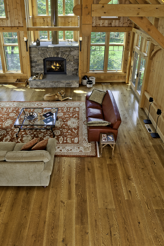 Natural grade White Oak flooring with character markings.