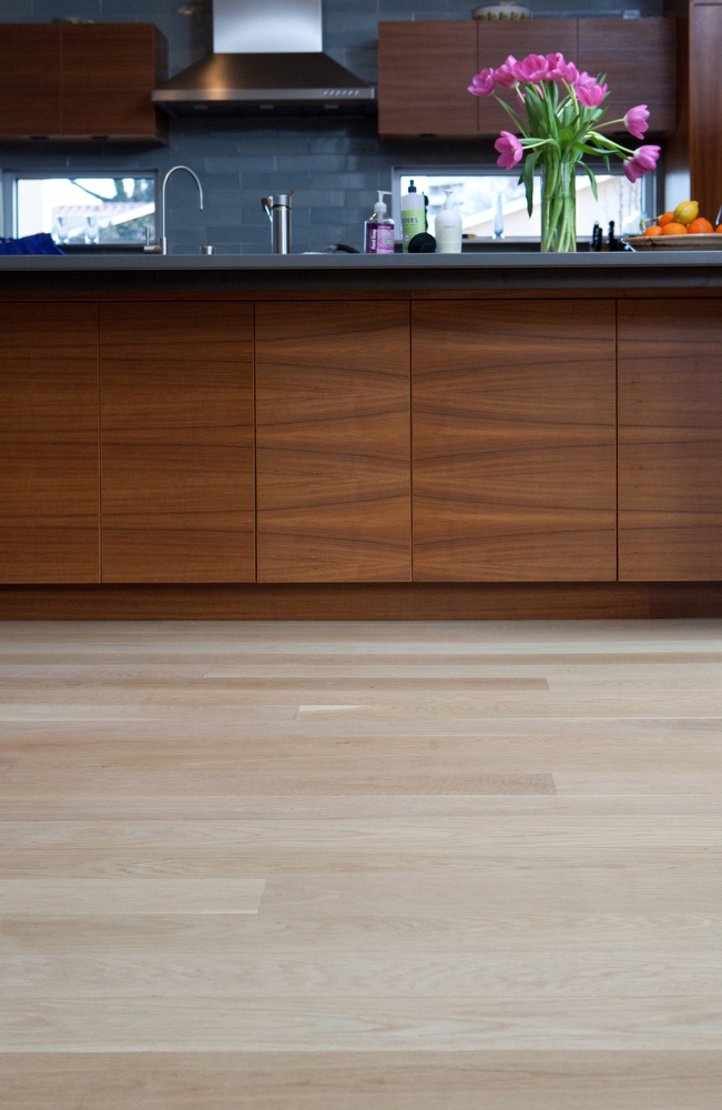 Pale White Oak wood flooring in five inch plank widths, from Hull Forest Products.
