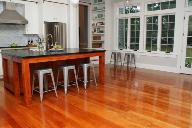 Reddish toned American Cherry wide plank wood floors from Hull Forest Products